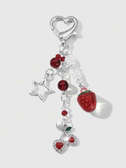 Kawaii 1pc Y2K Chic & Exquisite High-Quality Silver Chain Decor With Star, Dice, Ribbon, Bow, Rhinestone, Wings, Heart, Cherry Pendant, Suitable For Women Daily Wear, Gift