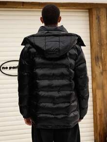 SWAVVY 男士纯色拉链连帽休闲冬季夹克 - 黑色 - 查看 2