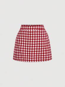 SHEIN MOD 撞色领红白格子短款西装外套和迷你裙套装 - 紅白色 - 查看 5