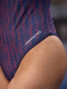 Cheerettes 女式条纹吊带体操和健身紧身衣 - 藍色 - 查看 7