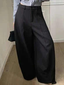 DAZY 纯色保暖内衬厚哈伦裤，休闲街头风格女裤，秋冬 - 黑色 - 查看 3