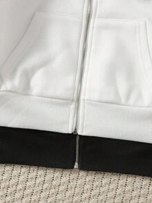 SHEIN 2件套 少女宽松休闲黑色连帽拉链卫衣 少女拉链卫衣 纯色卫衣 Y2K卫衣 青少年尺码卫衣 秋冬女童服装 - 彩色 - 查看 6