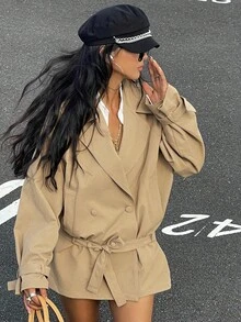 Livesso Women's Casual Turndown Collar Trench Coat, Autumn Jacket