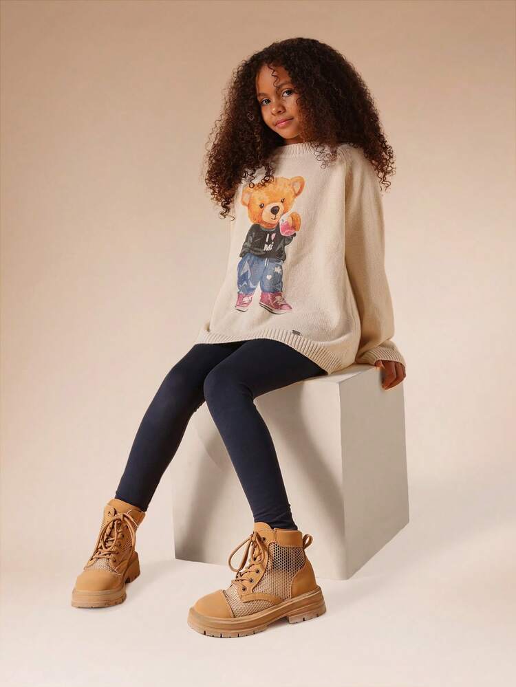 Oversized Knitted Sweater With Teddy Bear Print