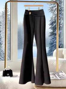 Franclia Women's High Waist Solid Color Flare Leg Thermal Lined Leggings, Double-Sided Pants - Black - View 6