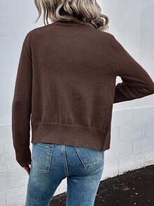 EMERY ROSE Casual Versatile Studded Decor Cardigan, Autumn - Brown - View 2