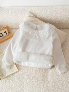 Genkimix Kids 少女心可爱甜美彼得潘领罗纹蓬松圆领套头衫 白色 适合秋冬日常穿着 - 白色 - 查看 5