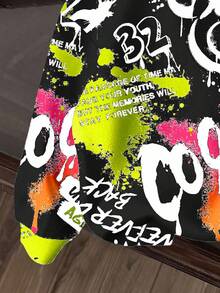 SHEIN Áo nỉ dài tay dáng rộng thoải mái, họa tiết gấu hoạt hình tối giản, thích hợp cho bé trai mùa thu/đông, kiểu dáng Y2K, quần áo trẻ em nam, áo nỉ cá tính cho bé trai. - Nhiều màu - Xem 4