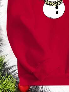 青少年男孩圣诞节可爱圣诞老人、雪人、圣诞树和圣诞快乐字母印花休闲舒适长袖圆领宽松运动衫 - 紅色 - 查看 7