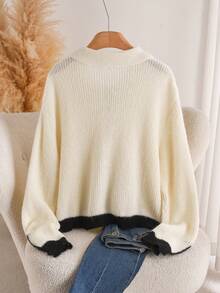 CosyJoli Áo khoác cardigan dáng rộng thanh lịch, giản dị, tinh tế, tối giản, đa năng cho công việc và kỳ nghỉ, áo khoác len dệt kim có cổ dành cho nữ, mùa thu/đông - Màu be - Xem 2
