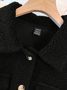 EMERY ROSE 女士纯色落肩短款时尚休闲前扣夹克 - 黑色 - 查看 5