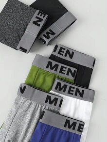 SHEIN Men's Comfortable Soft Letter Waistband Breathable Trunks - Multicolor - View 3