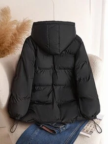 SHEIN CURVE+ 秋冬大码女款黑色连帽加厚棉服