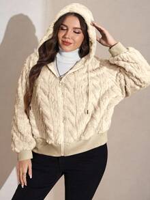 SHEIN CURVE+ Vêtements d'hiver grande taille Automne et hiver Super épais double polaire Veste matelassée à capuche chaude Femmes Motif géométrique réversible à capuche en polaire Vacances/Automne/Hiver - Nude - Voir 6