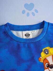 SHEIN | PAW Patrol 2pcs/Set Young Boy Cartoon Puppy & Tie-Dye Print Crew Neck Long Sleeve Sweatshirt And Sweatpants Knit Casual Sports Outfit Fall Winter - Multicolor - View 3