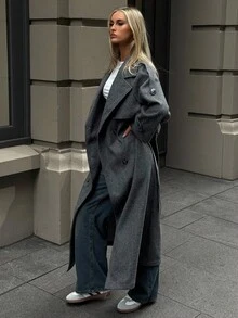 Aloruh Damen Anthrazitgrauer Wollmantel, Lässige Pendler-Windbreakerjacke, Herbst/Winter, Winterkleidung für Frauen - Dunkelgrau - Übersicht 7