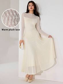 Heiryn Vestido de mujer elegante de unicolor y textura - Albaricoque - Ver 1