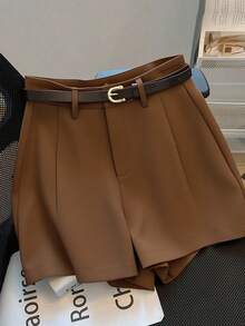 Franclia 休闲通勤时尚百搭中高腰配腰带夏季新款纯色女短裤