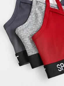 少女三件套简约字母弹力吊带文胸套装 - 彩色 - 查看 7