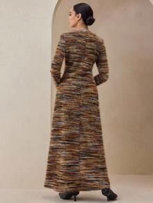 Graceveil Robe pull en maille ajustée avec fausse fourrure pour femmes, design intarsia à manches longues, détail de découpe, affinante et élégante, automne/hiver - Multicolore - Voir 2