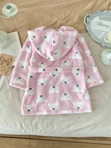 SHEIN 少女卡通图案连帽领长袖家居服，粉色 - 粉色 - 查看 2