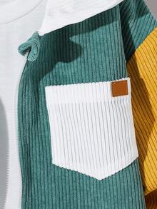 SHEIN Kids Boy Casual Street Style Corduroy Fabric Color Block Lapel Long Sleeve Button-Up Shirt, Suitable For School, Garden, Beach, Birthday, All Seasons - Multicolor - View 7