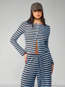 MISSGUIDED Ribbed Knit Long Sleeve Button Up Cardigan Wide Leg Pants Co-Ord Winter Fall Loungewear Two Piece Set Button Front - Multicolor - View 5