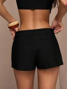 SHEIN BAE Women's Solid Color Casual Versatile Skorts - Black - View 1