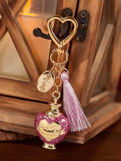 HARRY POTTER X SHEIN Fashionable Zinc Alloy Love Potion Heart Tassel Keychain Bag Charm Pendant, Collectible Gift, Gold & Pink,Heart, Love, Gifts For Friends