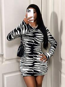 BamGleam Neues Strickkleid mit Zebramuster für Herbst/Winter
