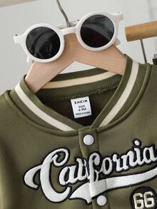 SHEIN 2件套男童美式军绿色拼布棒球夹克+抽绳裤，秋冬 - 軍綠色 - 查看 5