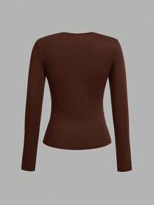 SHEIN EZwear 3pcs Women's Crew Neck Casual Fitted Long Sleeve T-Shirt Set, Black/Brown/Wine Red, Autumn/Winter,Fall,Fall Clothes For Women - Multicolor - View 10