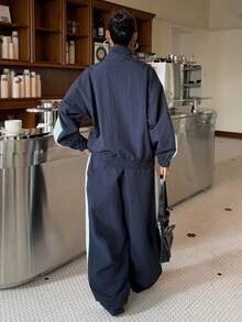 SHEIN EZwear 2件套女士撞色拼布夹克和裤子套装 - 彩色 - 查看 2