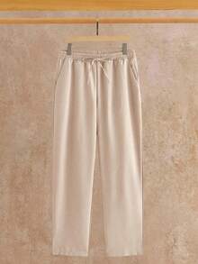 HIMLAND Set de 2 piezas de camisa y pantalón casual de bolsillo de unicolor de franela y lino para hombre, ropa de otoño