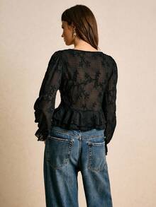 Poéselle 女士时尚性感花卉刺绣深V领上衣