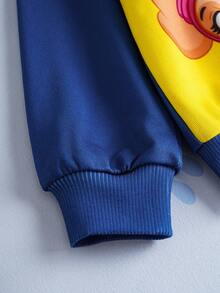 SHEIN | PAW Patrol 2 件套小男孩卡通可爱小狗拼布印花长袖连帽运动衫和运动裤针织户外休闲运动服套装，秋冬