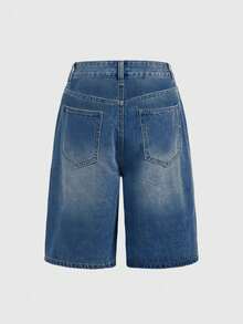 ROMWE Grunge Punk Plus Size Women's Loose Fit Casual Star Printed Distressed Denim Shorts - Blue - View 2