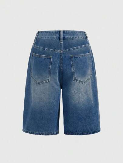 Grunge Punk Shorts en jean décontracté imprimé étoile pour femmes grandes tailles, coupe ample et déchiré