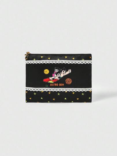 Astro Boy X ROMWE حقيبة مستحضرات تجميل صغيرة مربعة الشكل ذات سعة كبيرة ومبطنة بسمك مع رسوم كرتونية