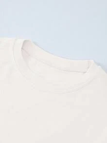 INAWLY 女式纯色修身圆领短袖休闲百搭T恤 - 米色 - 查看 4