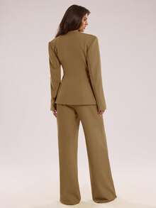 SHEIN BAE Women's Fashion Business Suit Jacket And Pants 2 Pieces Set - Mocha Brown - View 2
