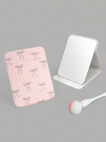 ROMWE Kawaii 极简主义风格梳妆镜，粉色 3D 蝴蝶结装饰梳妆镜，便携礼物，花朵图案编号 1383074