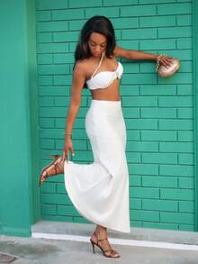 Yess Loren Low Rise Slim Fit Maxi Skirt Spring Summer Boho, Elegant, Holiday Vacation Ibiza Fall, Autumn, Back To School - Apricot - View 6