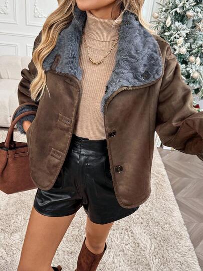 SHEIN LUNE Retro Faux Fur Leather Jacket, Autumn/Winter, Christmas
