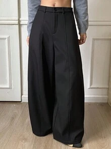 DAZY 纯色保暖内衬厚哈伦裤，休闲街头风格女裤，秋冬 - 黑色 - 查看 6