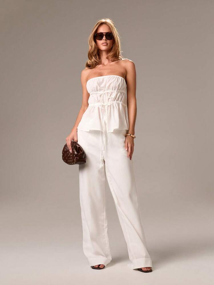 Ruched Bandeau Top With High Waist Palazzo Pants