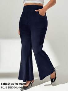 Auralis Plus Size Women's Spring And Autumn Fashion Elegant Elastic Comfortable Daily Black Slim Flared Pants,Women Bottom,Work Pants,Teacher Clothes,Business Casual Woman Curve,Office Wear - Navy Blue - View 1