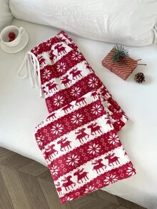 Elamini 1 Quần dài thường ngày co giãn có dây rút họa tiết Giáng sinh màu đỏ cho nữ, thu/đông - Đỏ - Xem 1