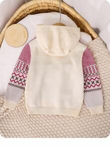 SHEIN Babyboy/Babygirl Cute Versatile Knitted Vintage Geometric Pattern Hooded Sweater, Autumn/Winter - Multicolor - View 2