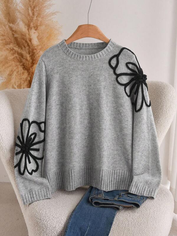CosyJoli Plus-Size Autumn And Winter Knitted Tops, Warm Women's Tops, Autumn And Winter Casual Women's Tops, Woolen Pullover Tops, Cute Sweaters, Autumn And Winter Women's Clothing Pullover For Women Gray Sweater